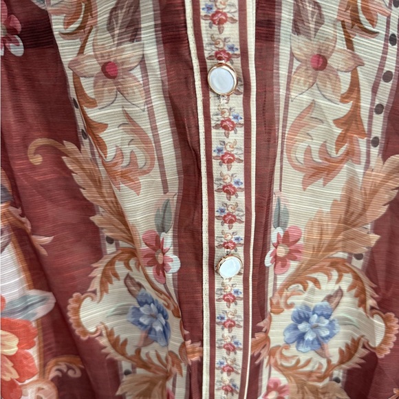 Sheer Floral Button-Front Midi Dress in Rust - Picture 4 of 10